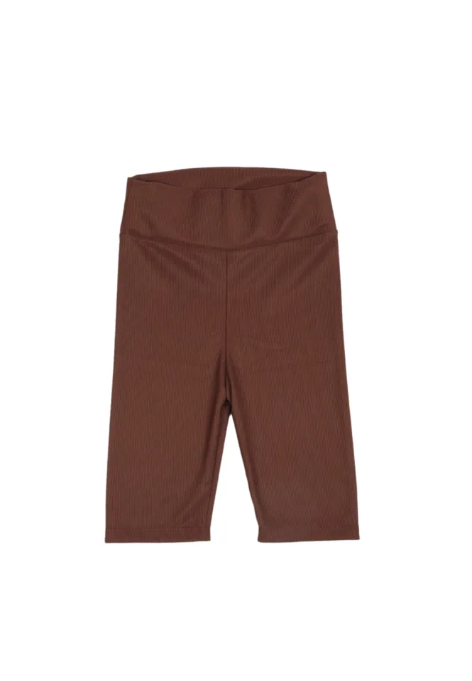 Colanți damă scurți si elastici cu talie înaltă- culoare maro