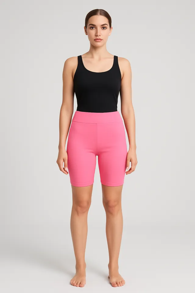 Colanți damă scurți si elastici cu talie înaltă- culoare roz