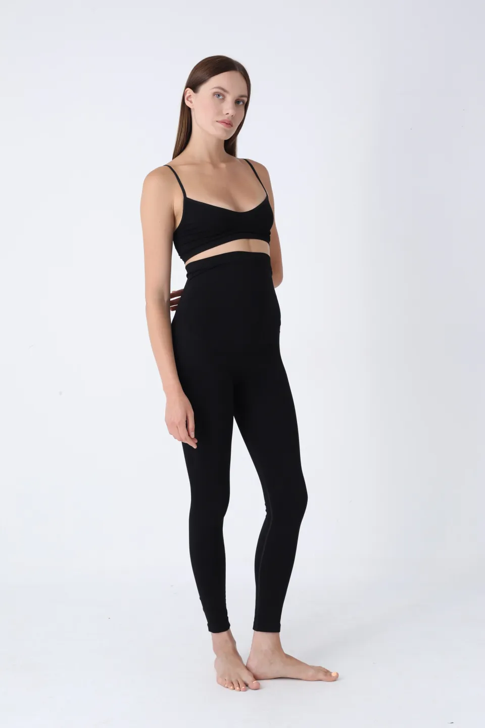 Colanți modelatori postnatali – negri, cu talie înaltă și bandă lată de susținere - 3