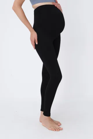 Colanți negri pentru gravide – cu bandă elastică de susținere sub burtă hover