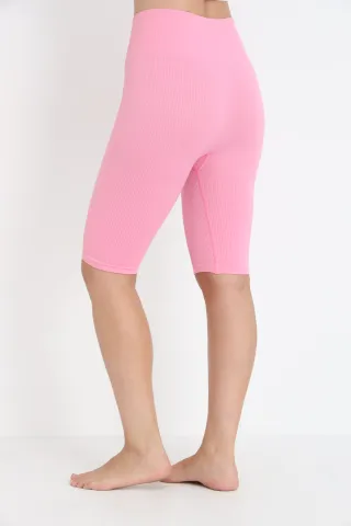 Colanți scurți raiati roz cu talie înaltă hover