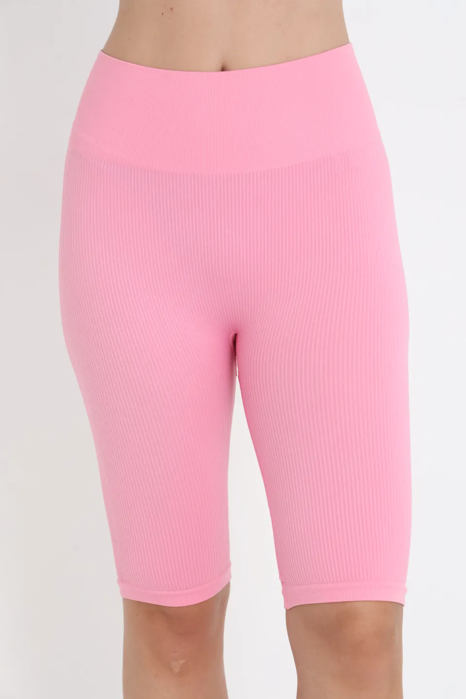 Colanți scurți raiati roz cu talie înaltă - 4