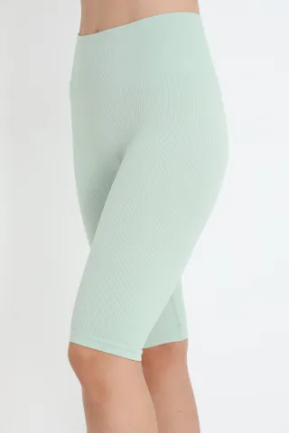 Colanți scurți raiati verde deschis cu talie înaltă hover