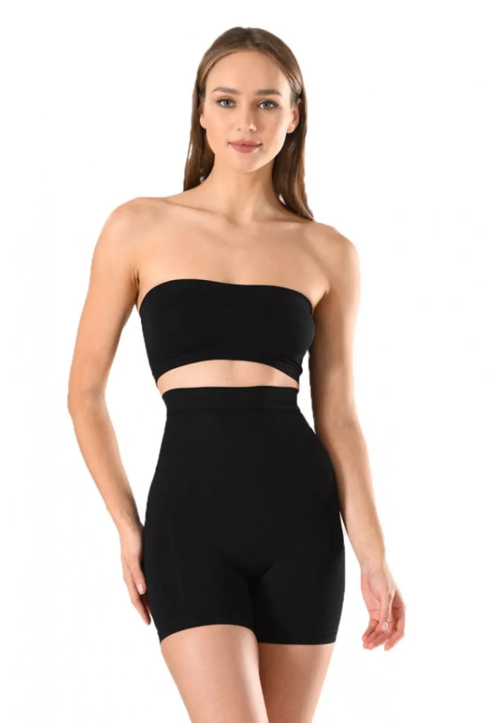 Corset damă modelator cu bandă de silicon, pantaloni scurti, culoare negru - 1