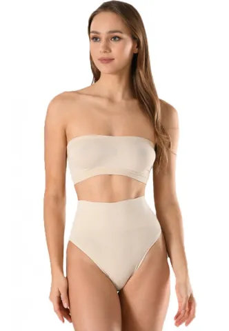 Corset damă modelator cu bandă de silicon si talie înaltă, culoare bej hover