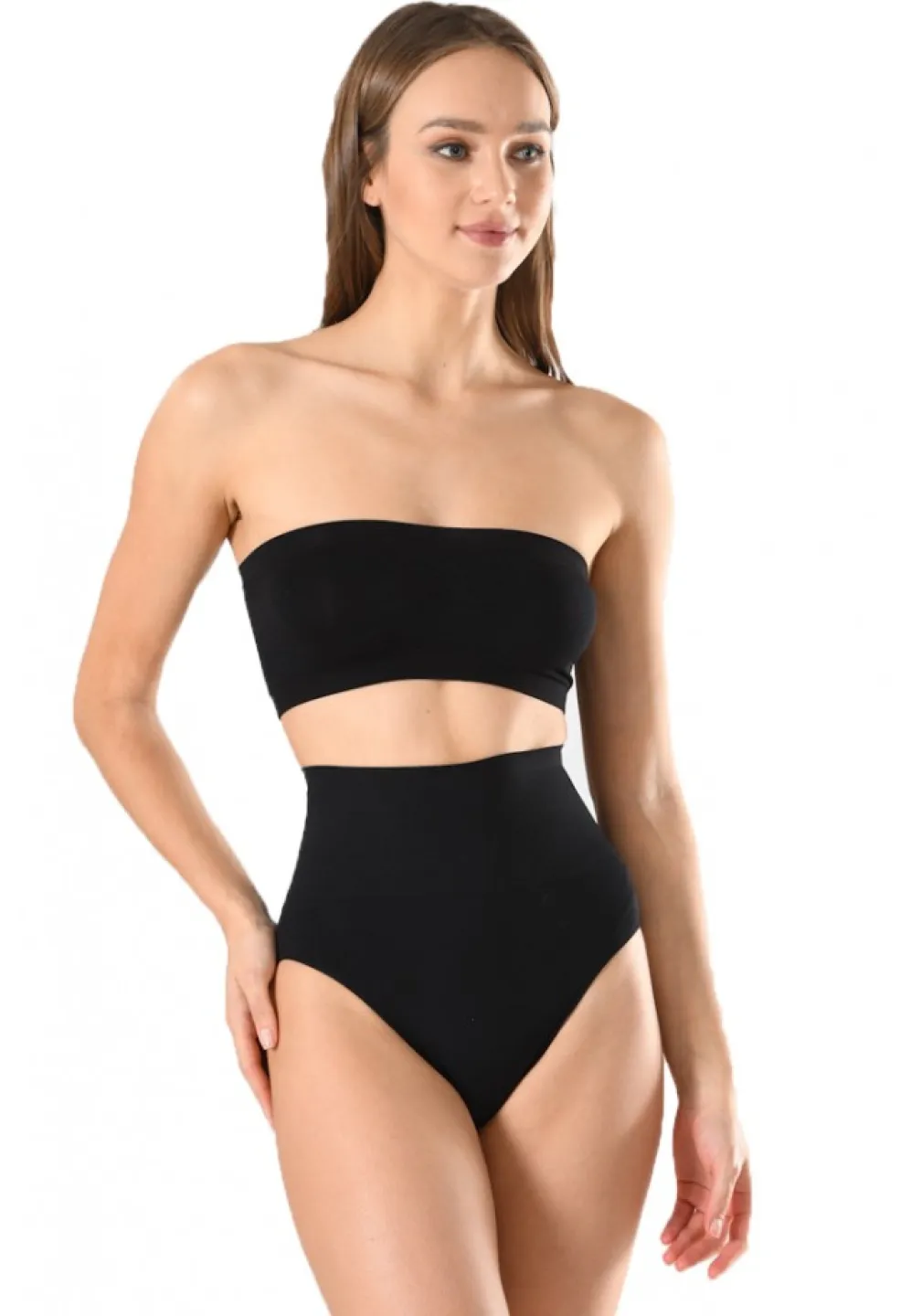 Corset damă modelator cu bandă de silicon si talie înaltă, culoare negru - 1