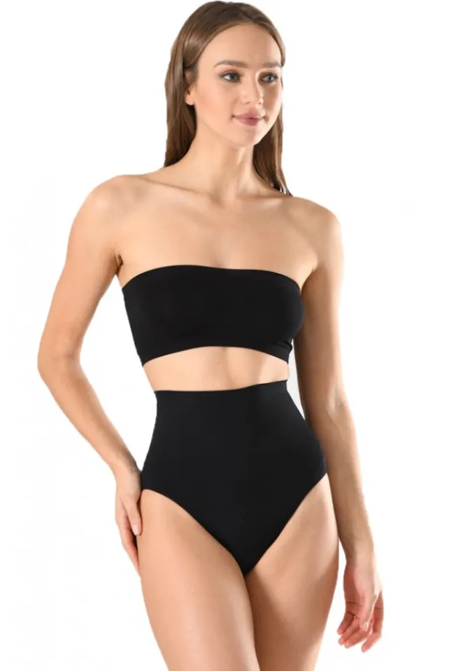 Corset damă modelator cu bandă de silicon si talie înaltă, culoare negru