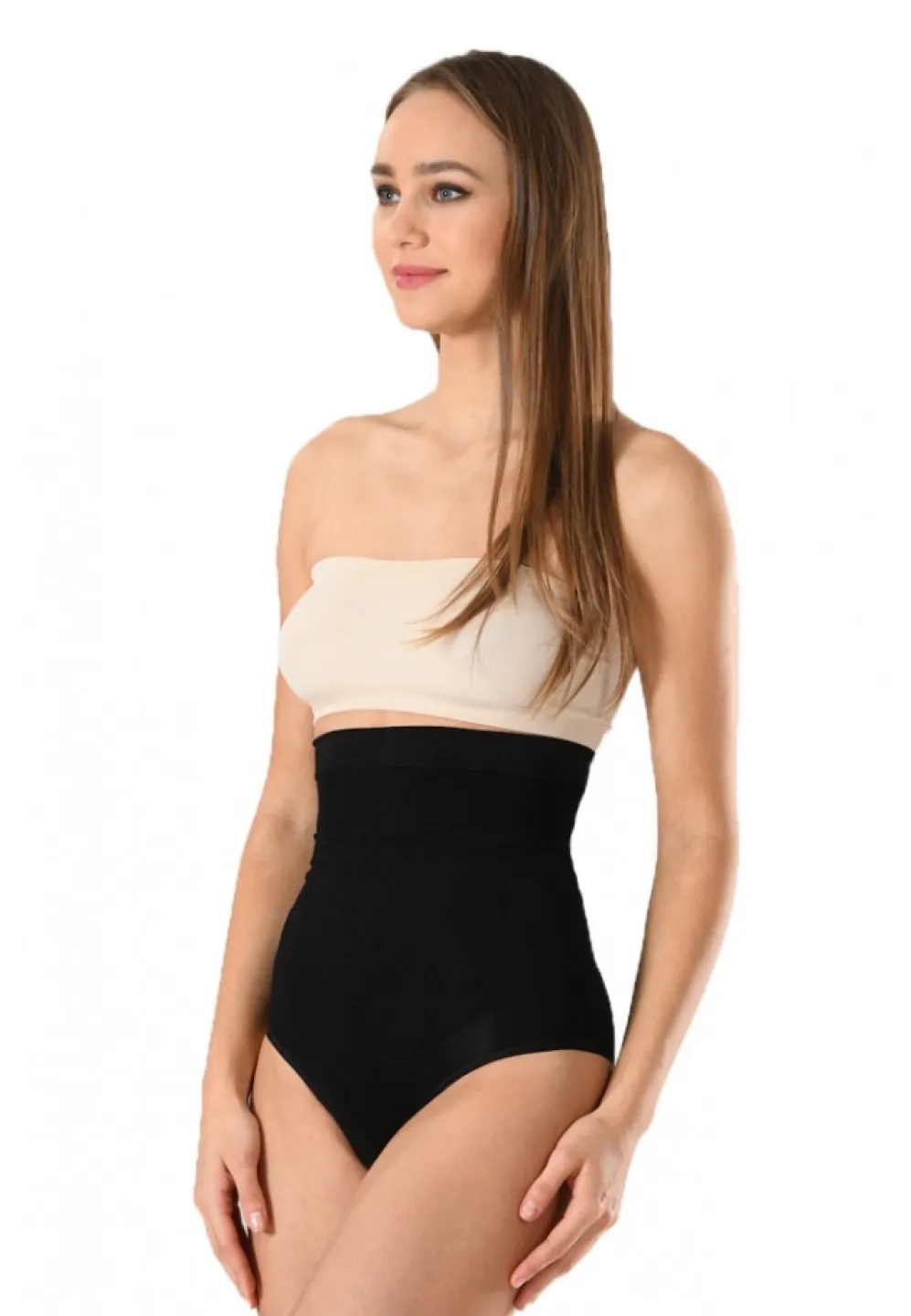 Corset damă modelator cu bandă de silicon si talie înaltă, culoare negru - 2