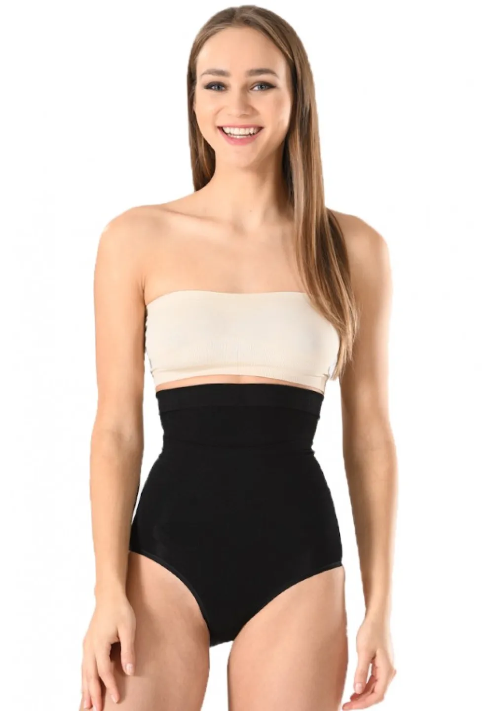Corset damă modelator cu bandă de silicon si talie înaltă, culoare negru - 1