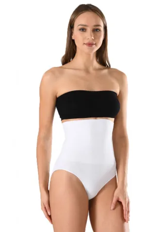 Corset damă modelator fara cusaturi si talie înaltă, culoare alb hover