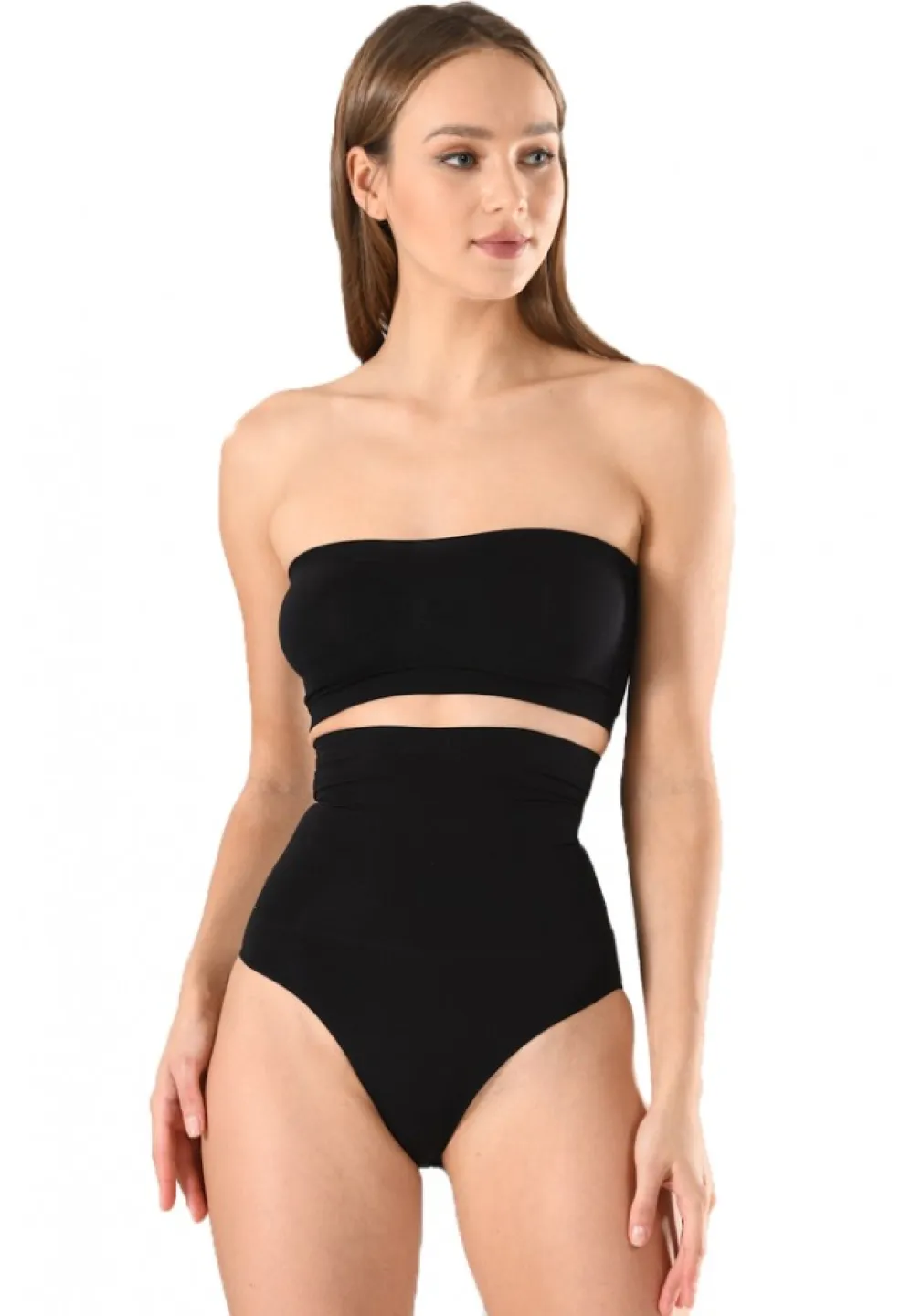 Corset damă modelator fara cusaturi si talie înaltă, culoare negru - 1