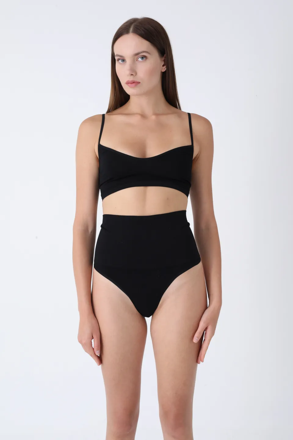 Corset modelator cu talie înaltă și chilot tanga – negru - 3