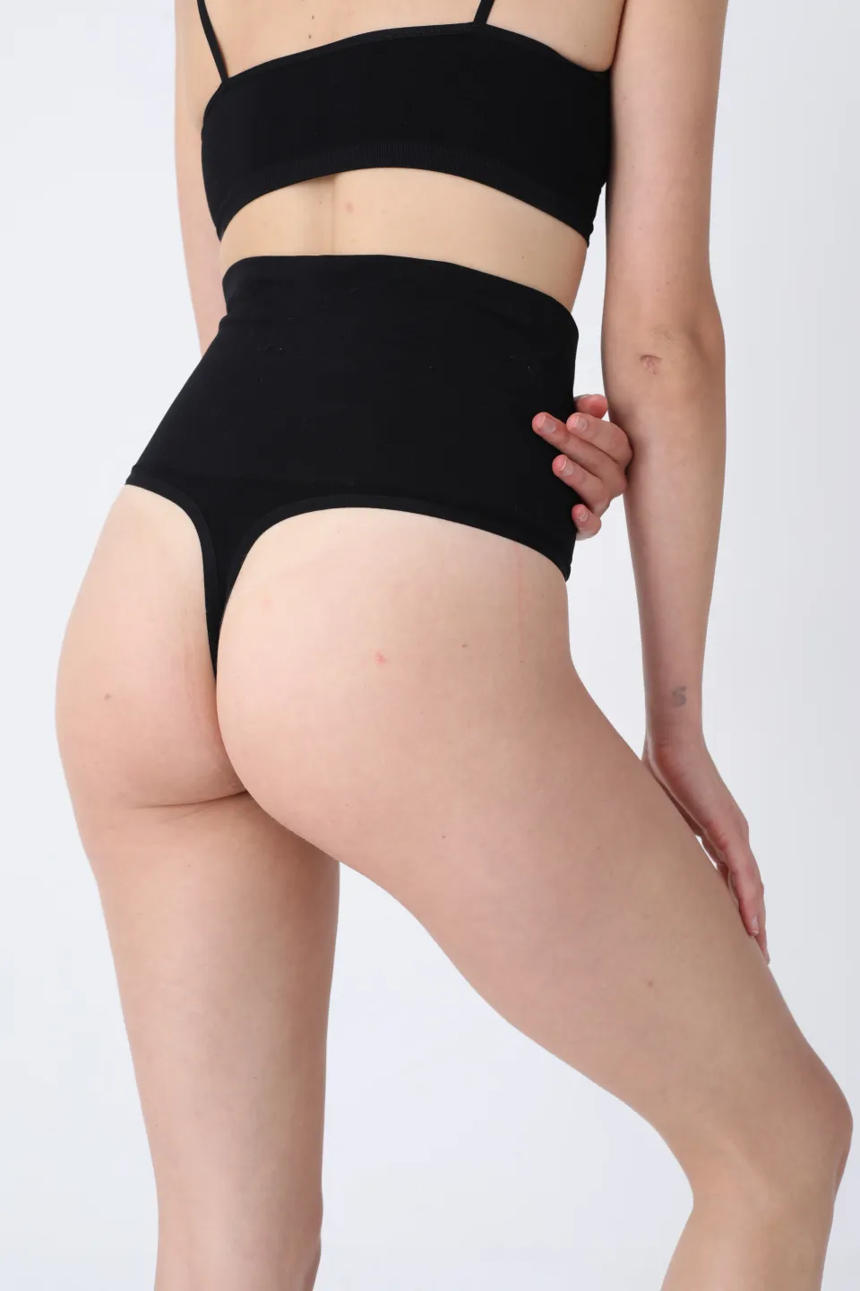 Corset modelator cu talie înaltă și chilot tanga – negru - 4