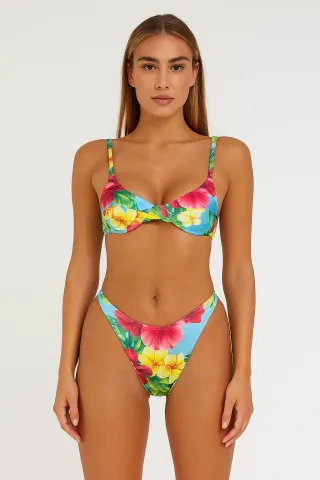 Costum de baie cu imprimeu vesel – sutien cu balene și slip tanga