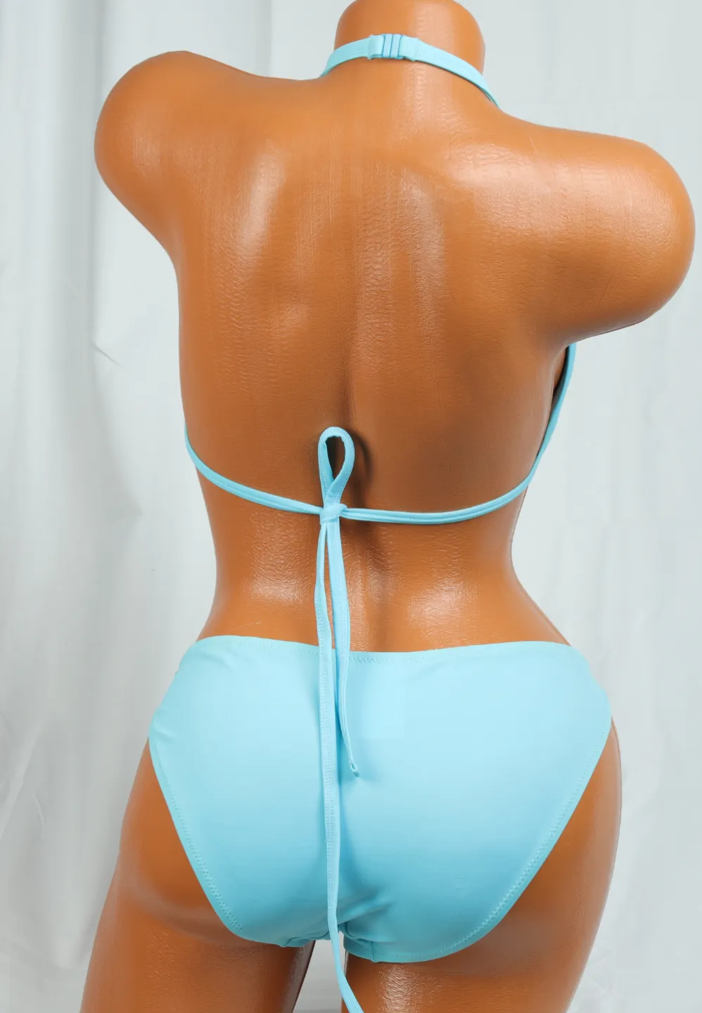 Costum de baie damă 2 piese bleu– sutien cu șnur și slip clasic - 2