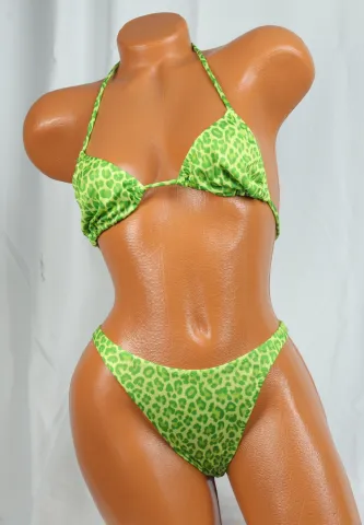 Costum de baie damă 2 piese cu imprimeu vesel – sutien cu șnur și slip tanga hover