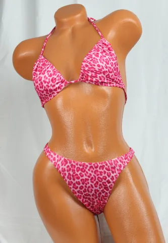 Costum de baie damă 2 piese cu imprimeu vesel – sutien cu șnur și slip tanga