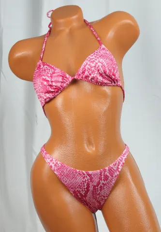 Costum de baie damă 2 piese cu imprimeu vesel – sutien cu șnur și slip tanga hover