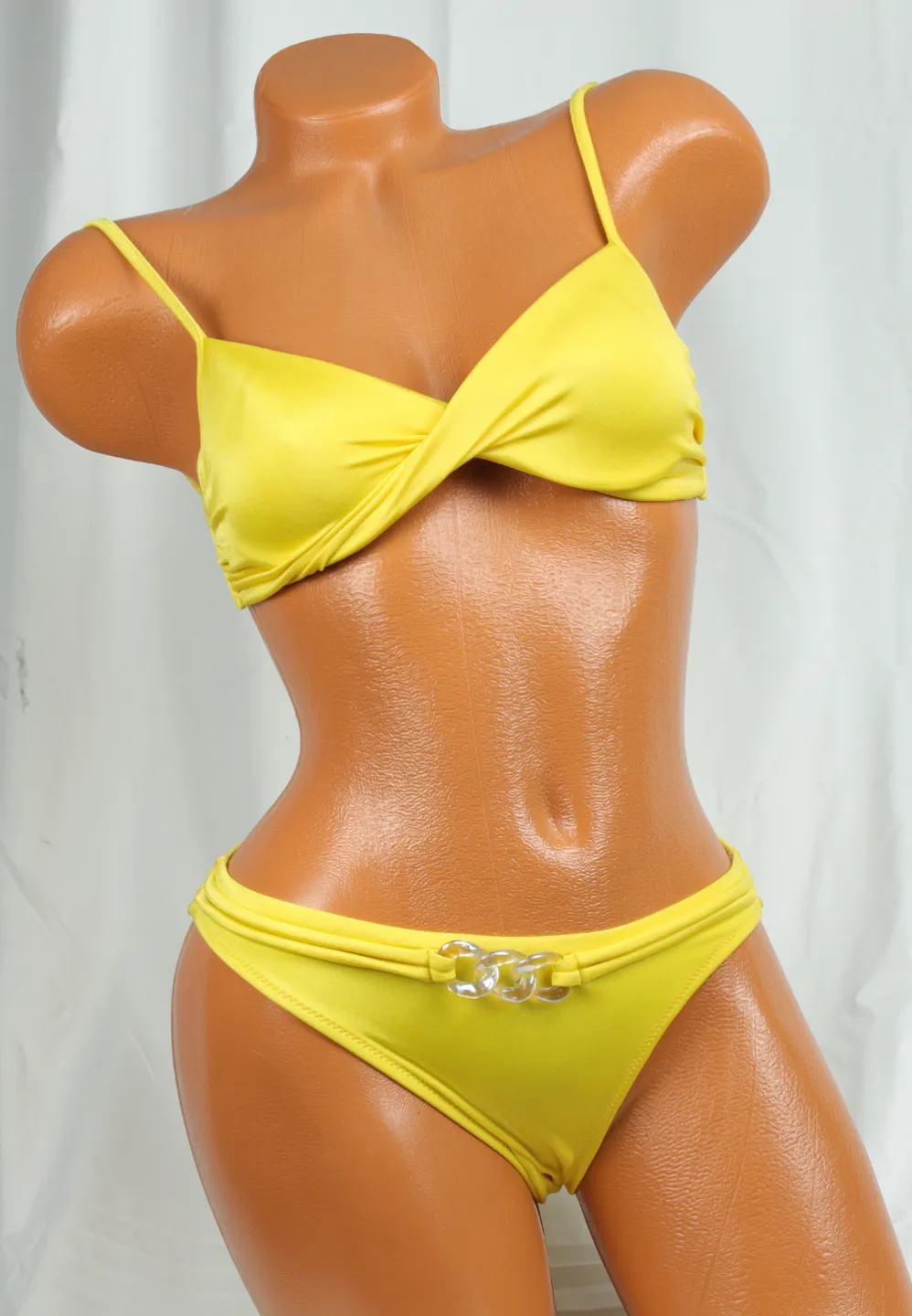 Costum de baie damă galben – sutien cu balene și slip clasic - 1