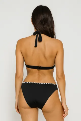 Costum de baie damă negru – sutien cu ornamente metalice și slip clasic hover
