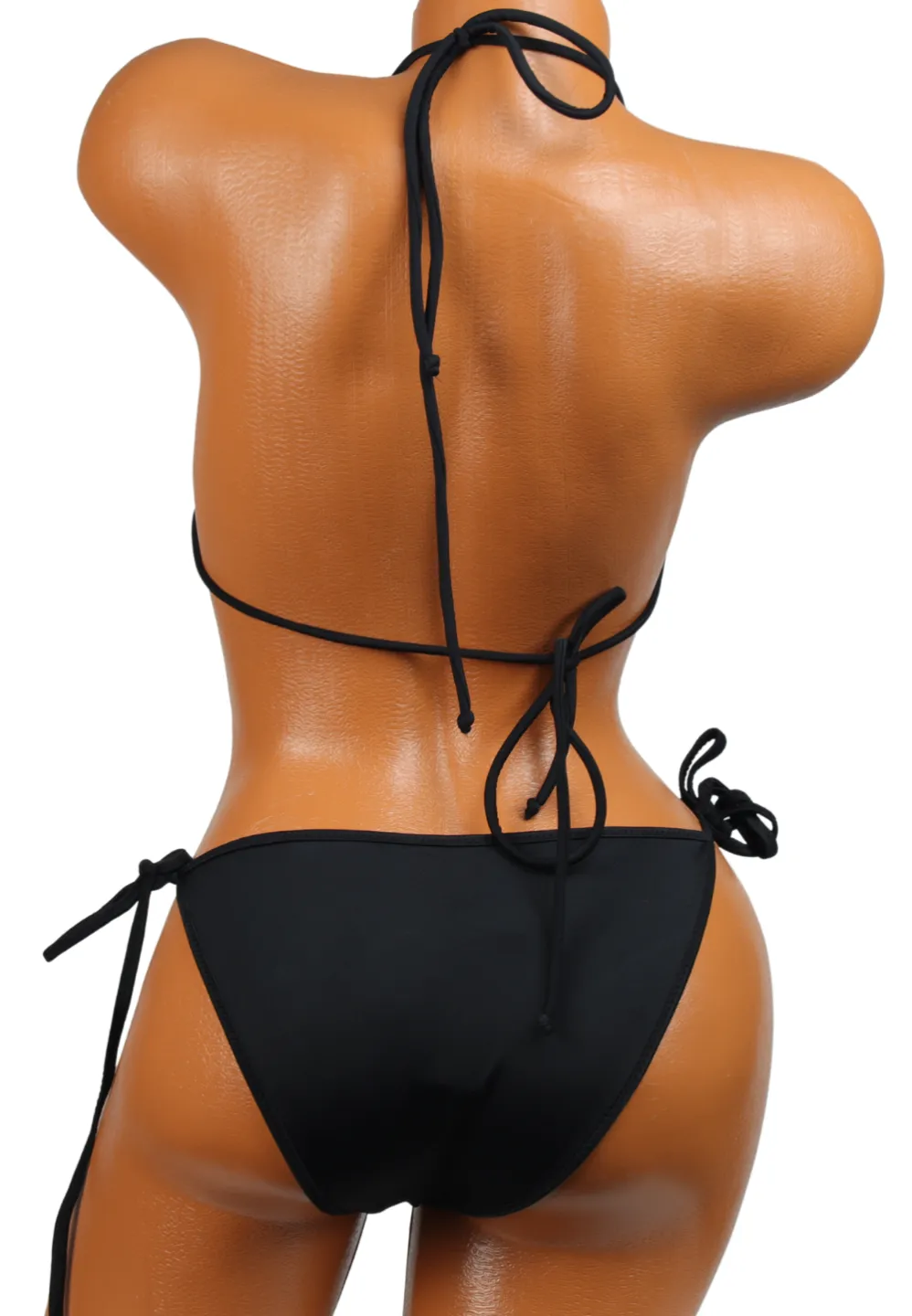 Costum de baie negru cu paiete – sutien triunghi și slip cu șnur - 2