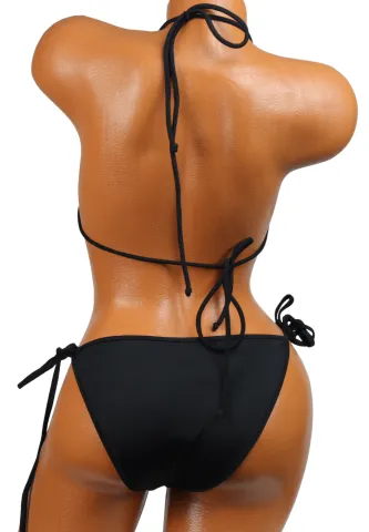 Costum de baie negru cu paiete – sutien triunghi și slip cu șnur hover