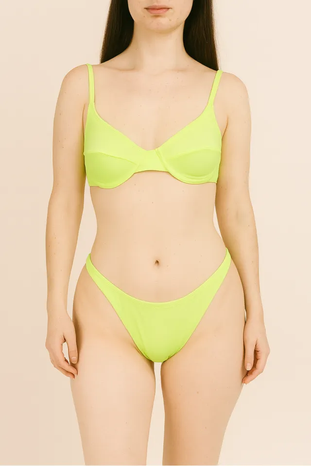 Costum de baie verde neon– sutien cu balene și slip tanga