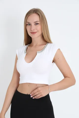 Crop tricou damă cu mânecă scurtă – alb