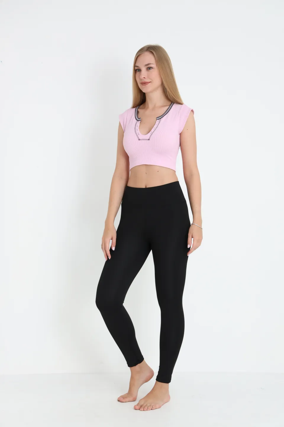 Crop tricou damă cu mânecă scurtă – roz - 2