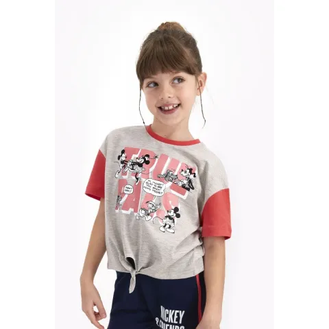 Pijama pentru fetițe Disney, tricou si pantalon scurt, model True Pals, gri hover