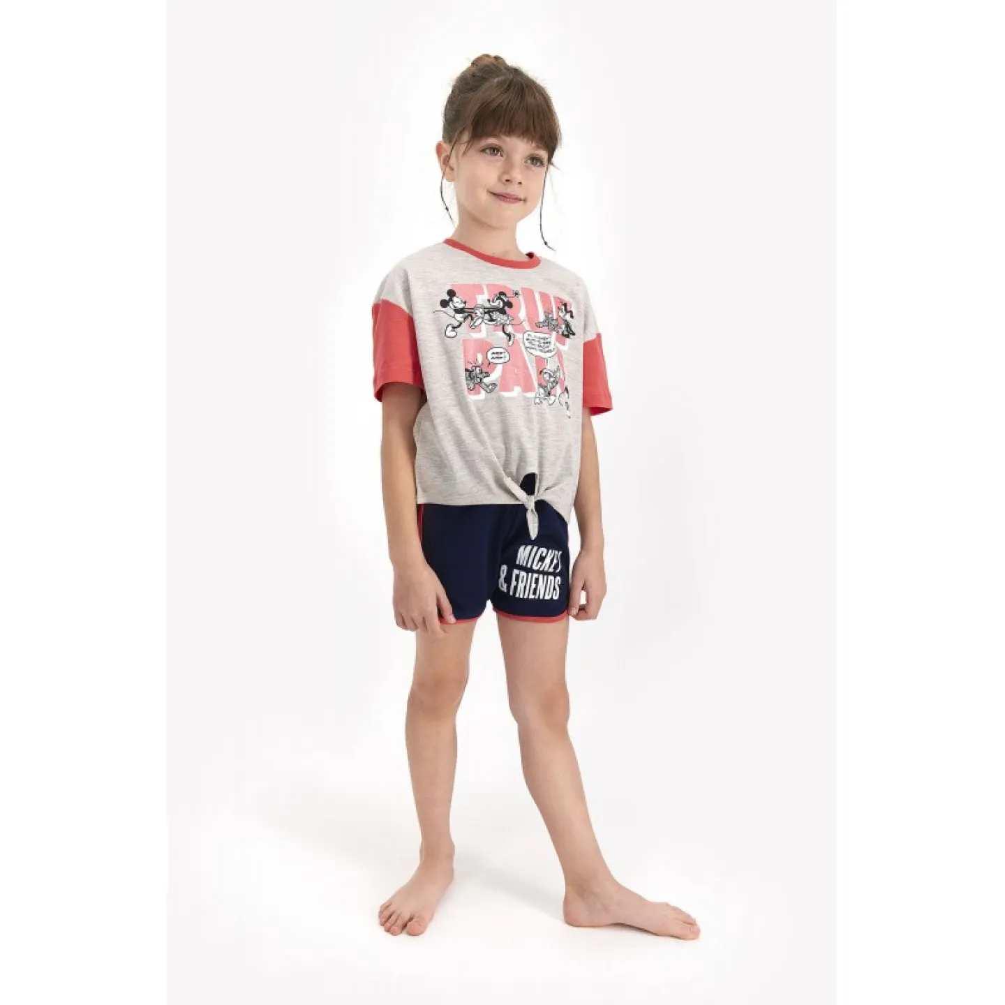 Pijama pentru fetițe Disney, tricou si pantalon scurt, model True Pals, gri - 1