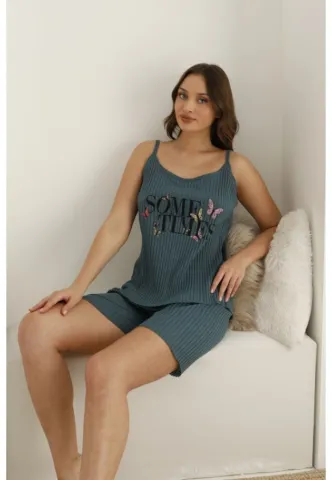 Pijama damă, maneca scurta si pantaloni scurti, culoare albastru, imprimeu ,,Some Times'' hover