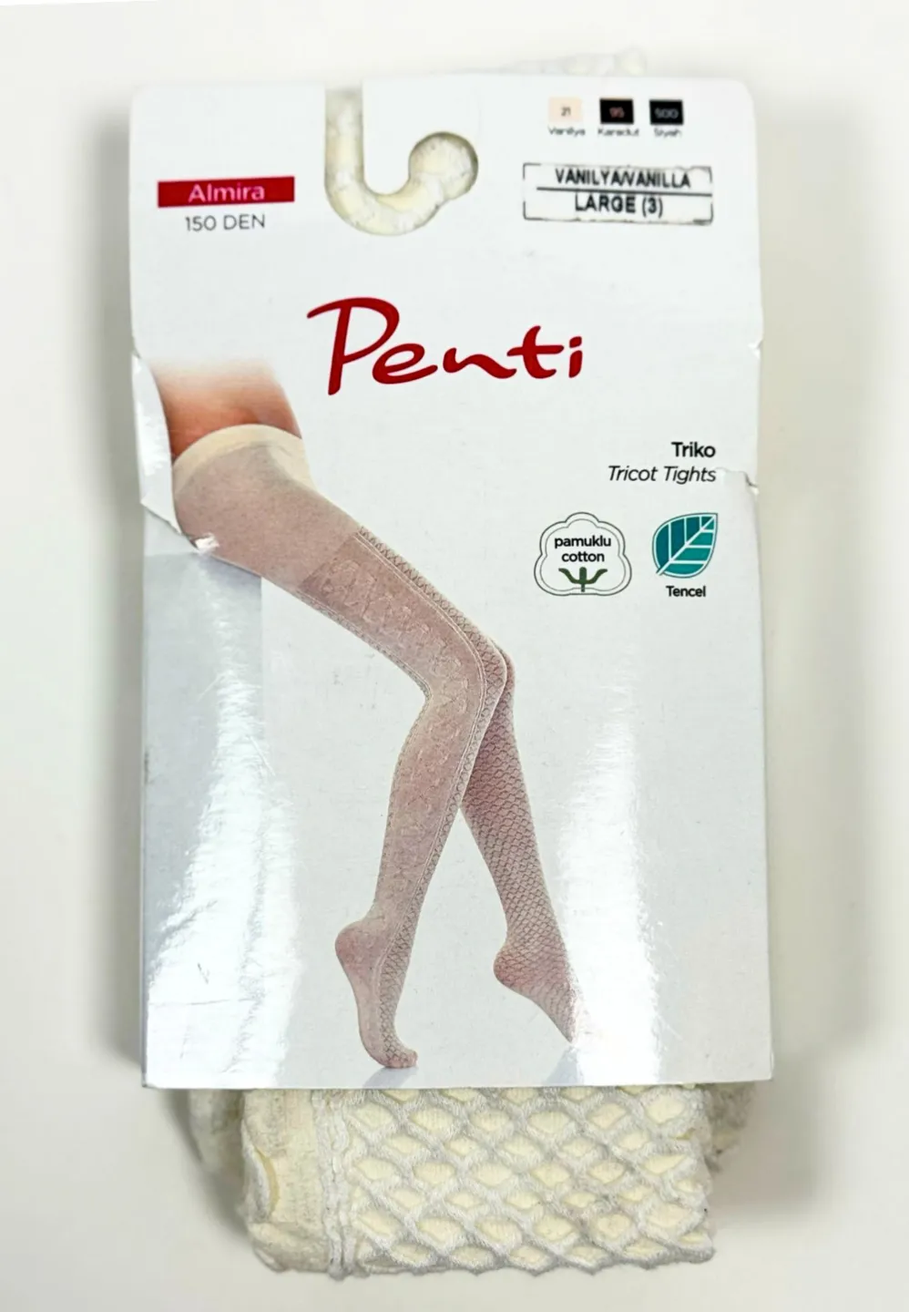 Dres damă Penti 150 DEN ,,Almira''- cu model croșetat, culoare vanilie - 1