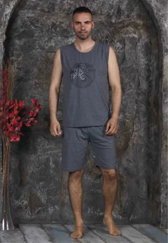 Pijama bărbați din bumbac –maiou cu imprimeu "Surf The Wave"- Gri