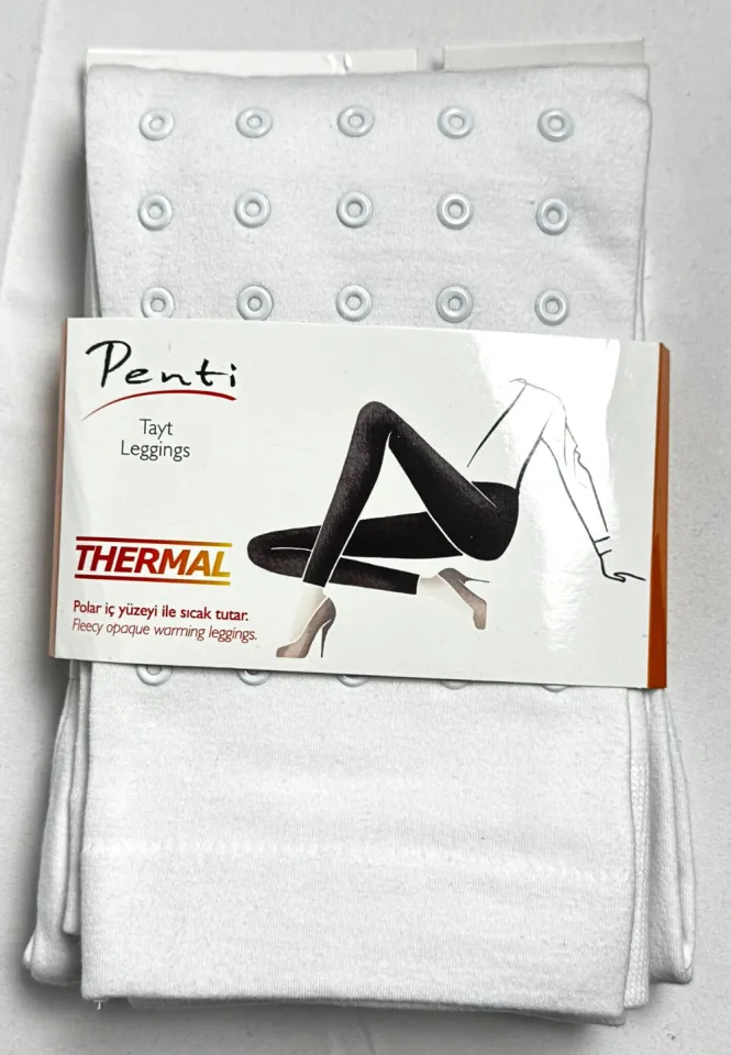 Colanți termici Penti Loly Tayt, albi, cu capse decorative