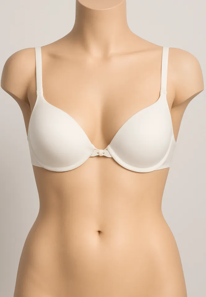 Sutien damă cu prindere frontală, burete si push up, culoare alb