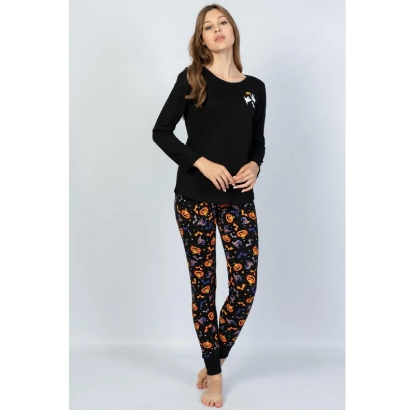 Pijamale damă cu mânecă lungă și pantaloni lungi, imprimeu Boo - 1