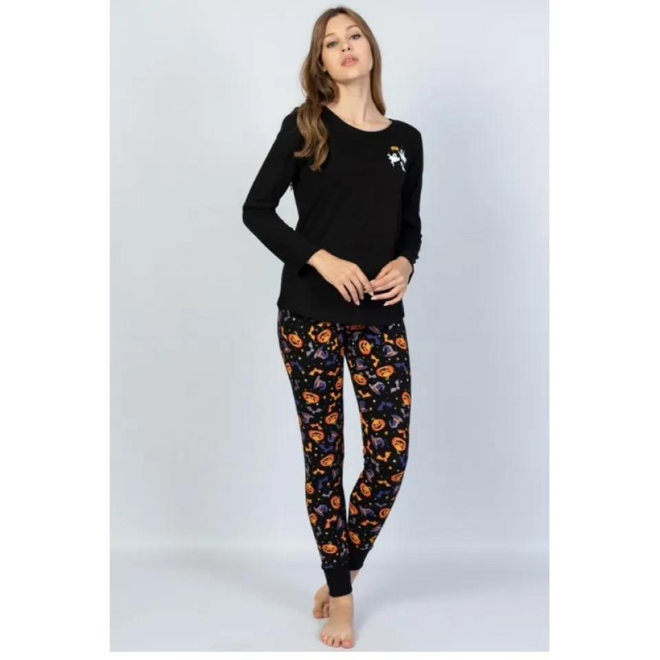 Pijamale damă cu mânecă lungă și pantaloni lungi, imprimeu Boo