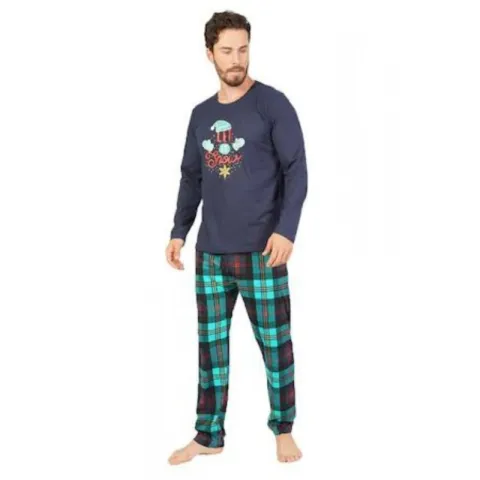 Pijama Bărbat Crăciun - Let it snow, 100% bumbac, Bleumarin