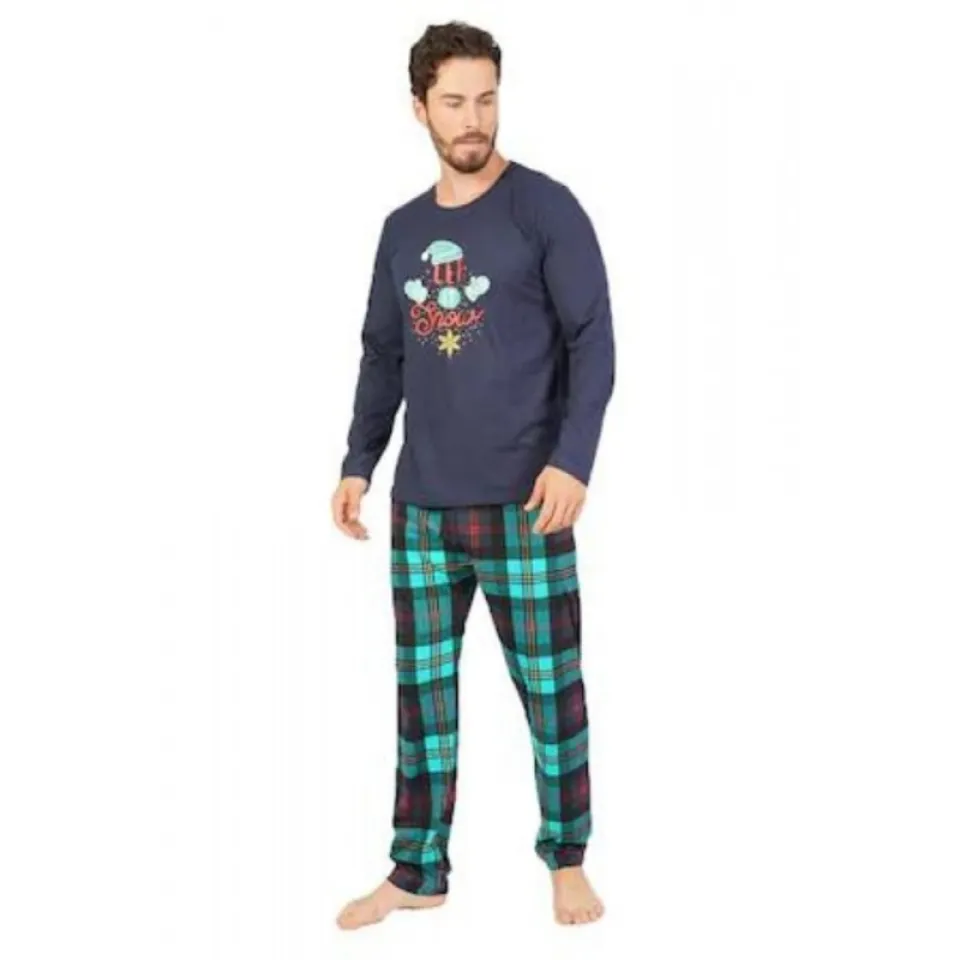 Pijama Bărbat Crăciun - Let it snow, 100% bumbac, Bleumarin