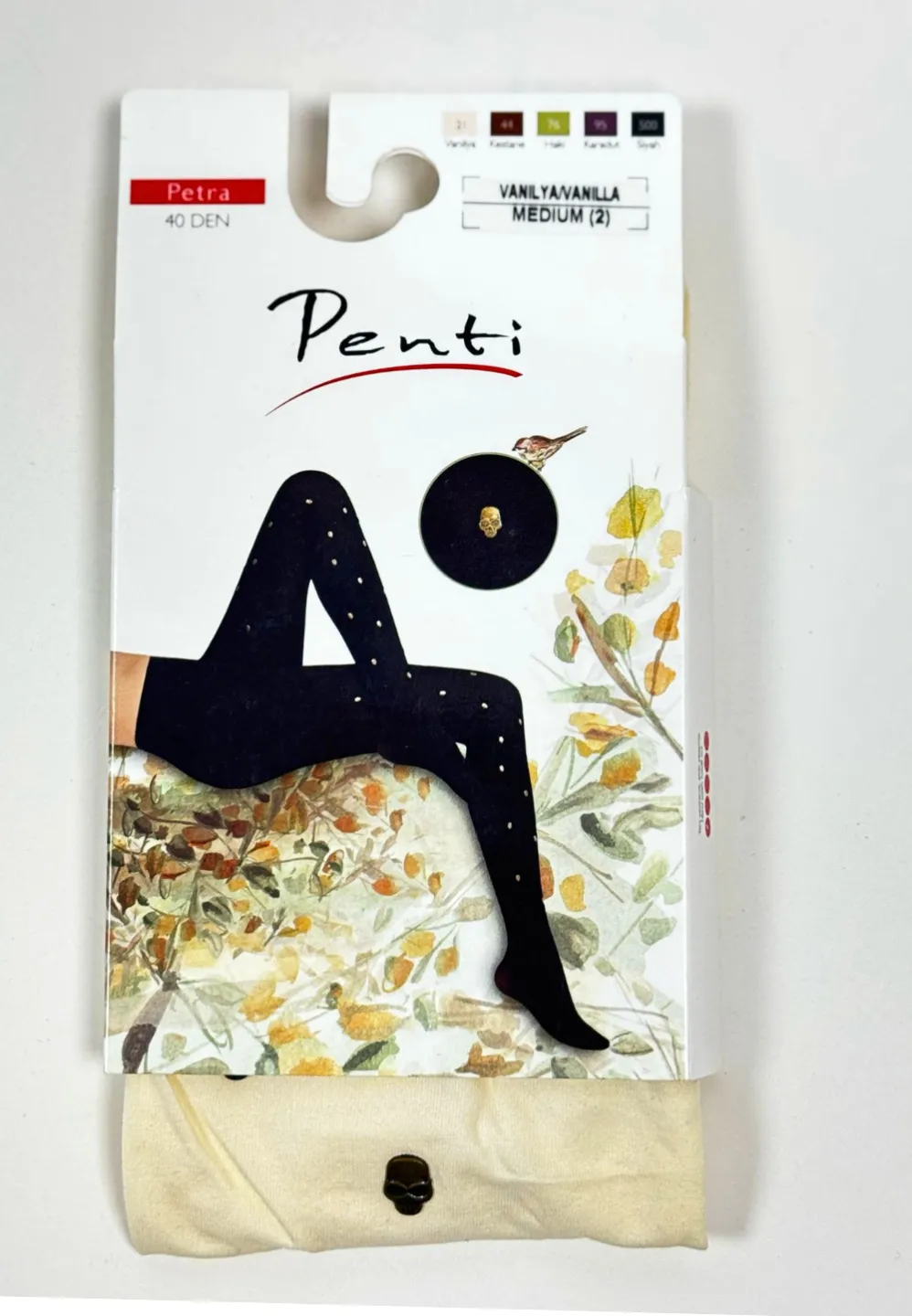 Dres damă Penti 40 DEN ,,Petra''- imprimeu craniu, culoare vanilie - 1