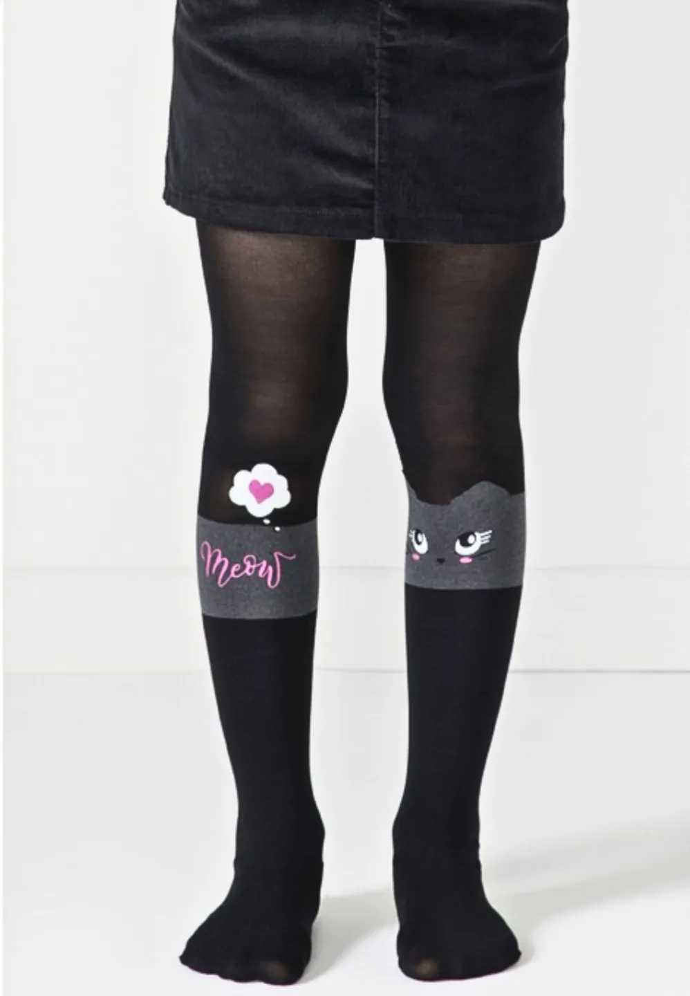 Dres fetițe Penti Pretty ,,Catty'', 30 den-  imprimeu pisică, negru - 1