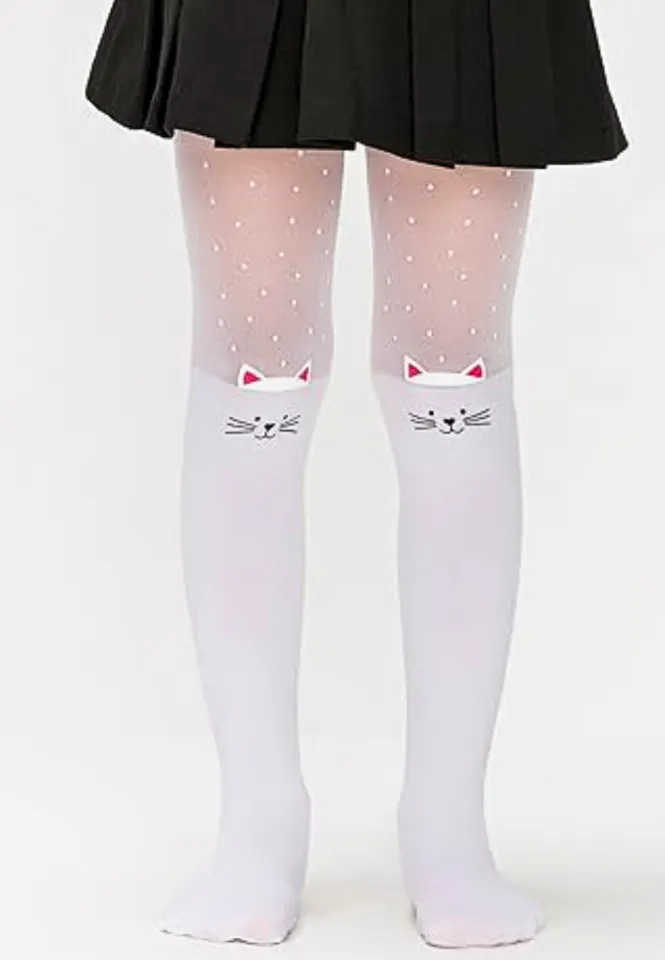 Dres fetițe Penti Pretty ,,Muhur'' 30 DEN- imprimeu pisicuță, culoare alb