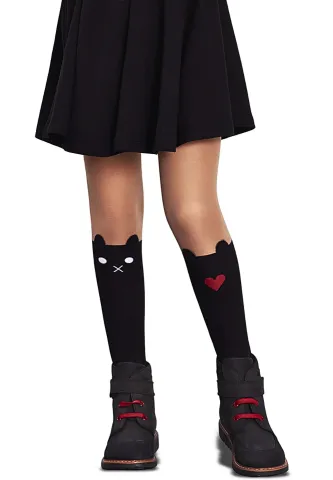 Dres fetițe Penti Pretty ,,Sweet'', 30 den-  imprimeu pisică, negru