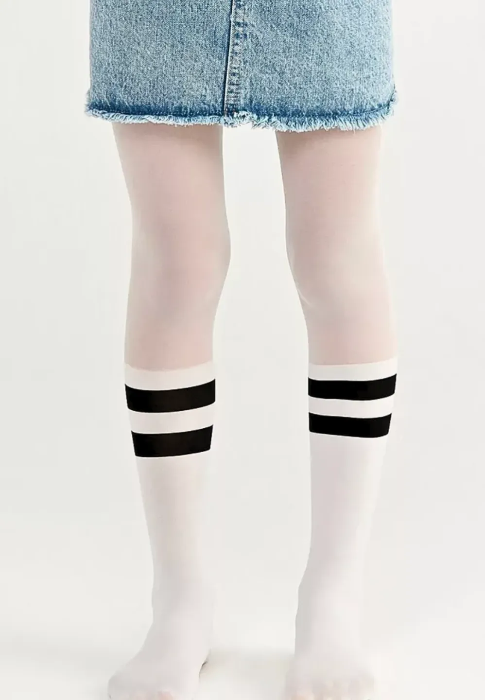 Dres fetițe Penti Young ,,Black Striped'', 20 den- imprimeu dungi, alb - 1