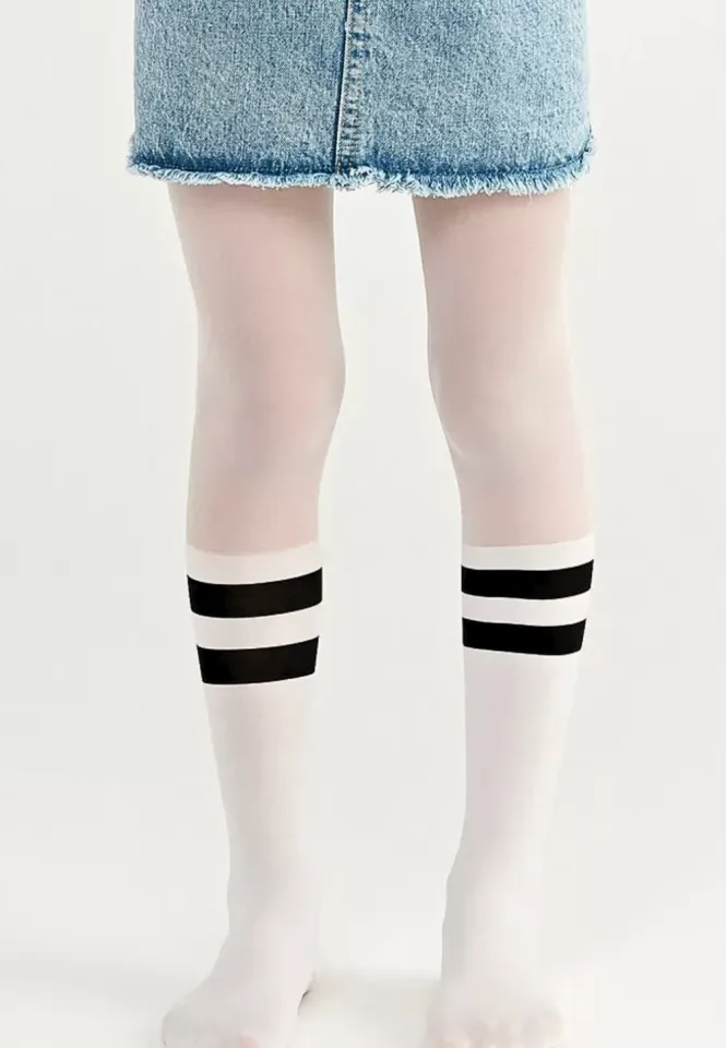 Dres fetițe Penti Young ,,Black Striped'', 20 den- imprimeu dungi, alb