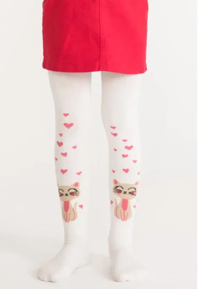 Dres fetițe Penti Young ,,Cat In Love', bumbac- imprimeu pisică, alb