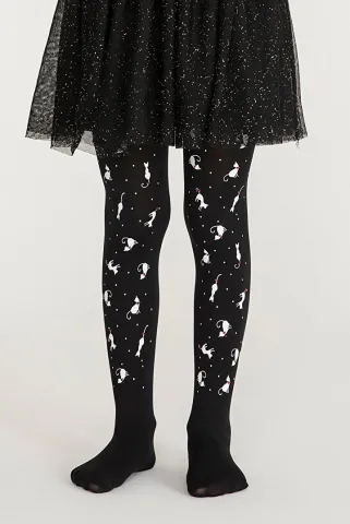 Dres fetițe Penti Young ,,Caties'' 50 DEN, imprimeu pisicuțe, negru