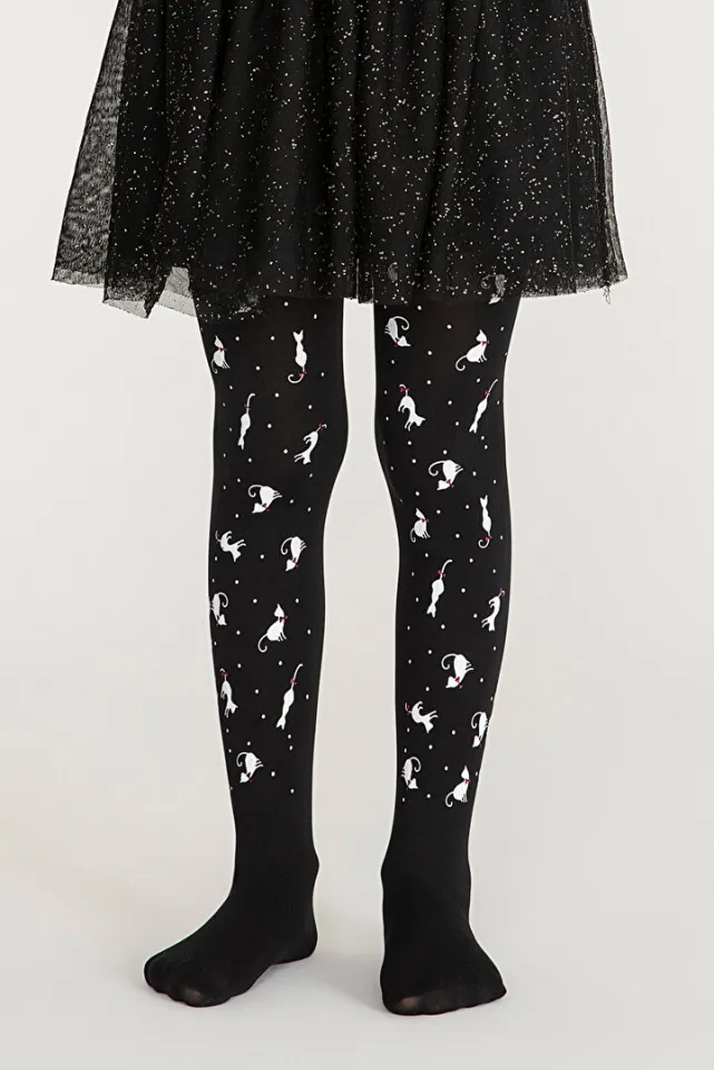 Dres fetițe Penti Young ,,Caties'' 50 DEN, imprimeu pisicuțe, negru