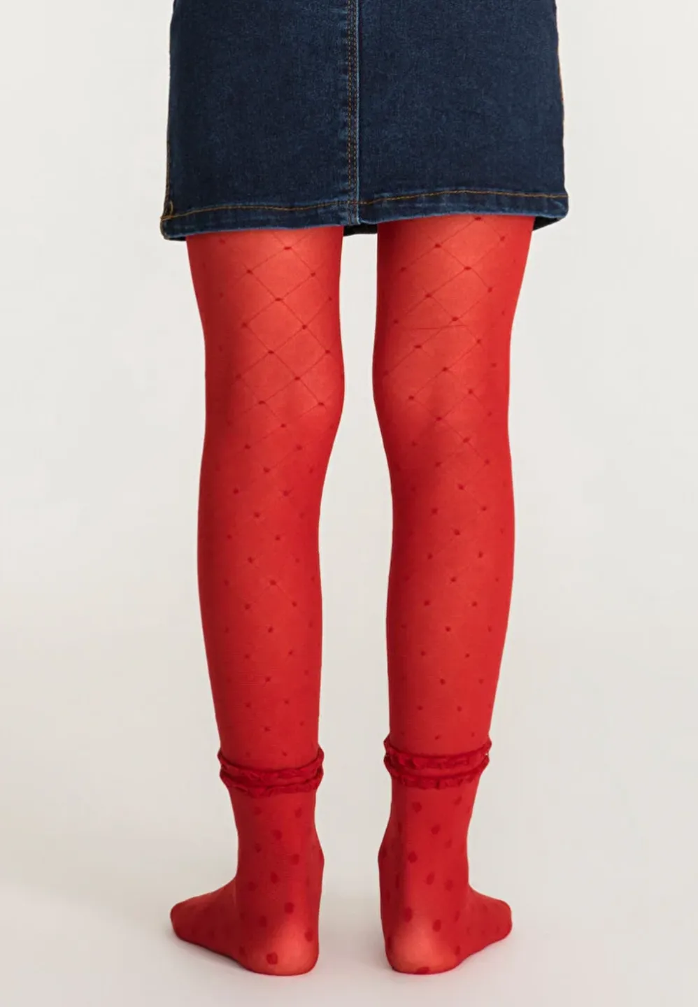 Dres fetițe Penti Young ,,Cross'', 30 den- cu dantelă, transparent, roșu - 1